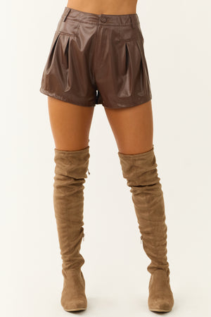 Cinnamon Faux Leather Pleated Shorts