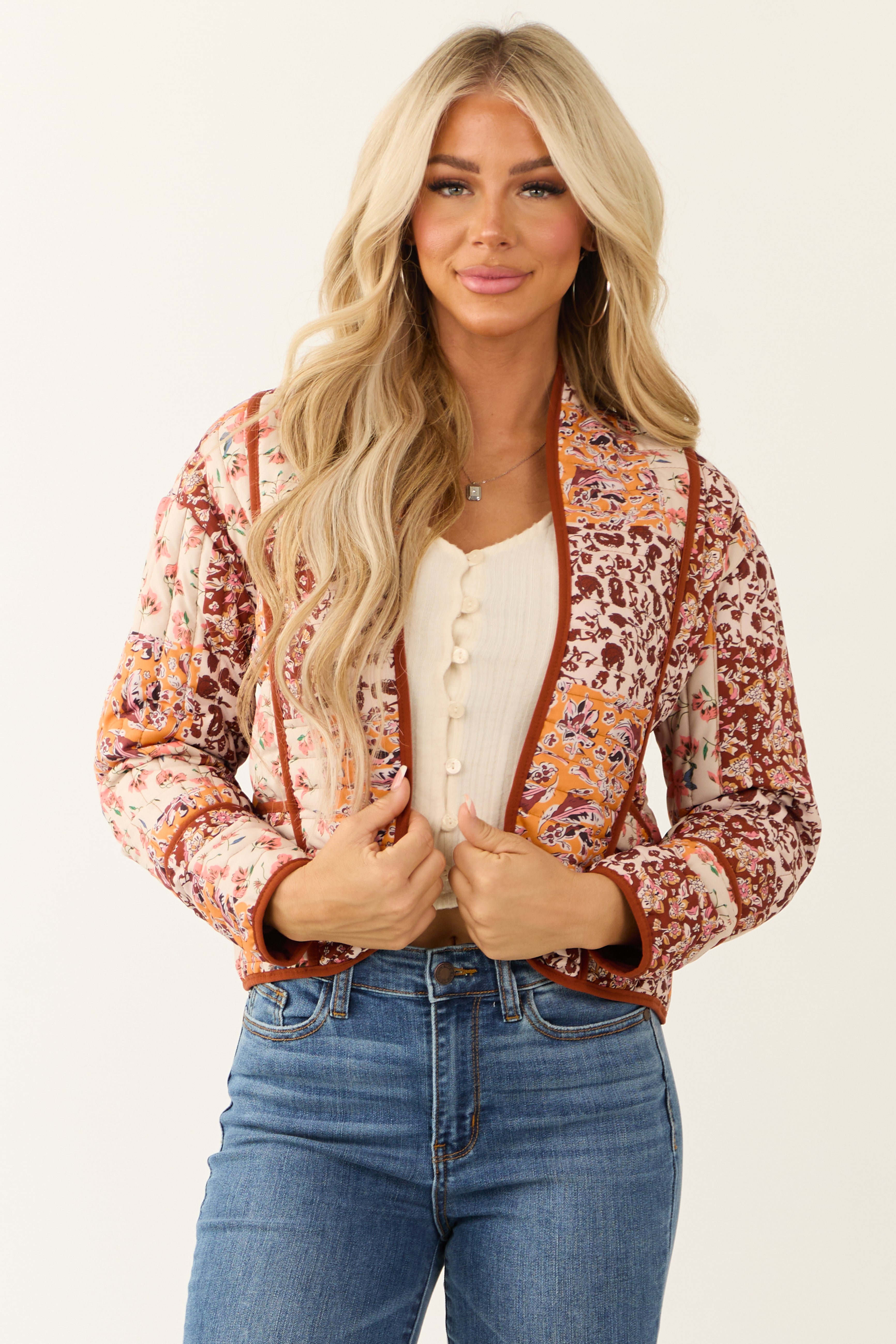 Cinnamon Floral Multiprint Quilted Jacket