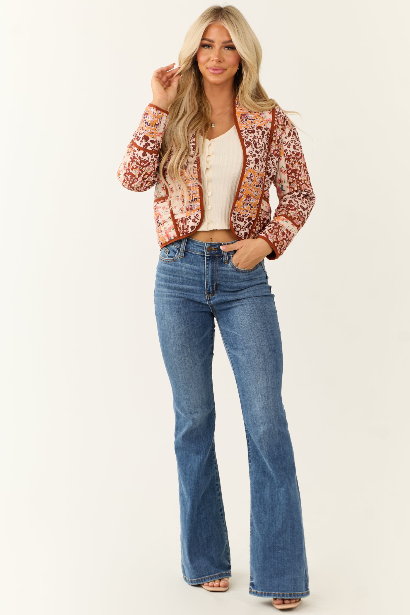 Cinnamon Floral Multiprint Quilted Jacket