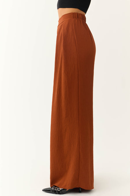 Cinnamon Pleated Wide Leg Flowy Elastic Waist Pants