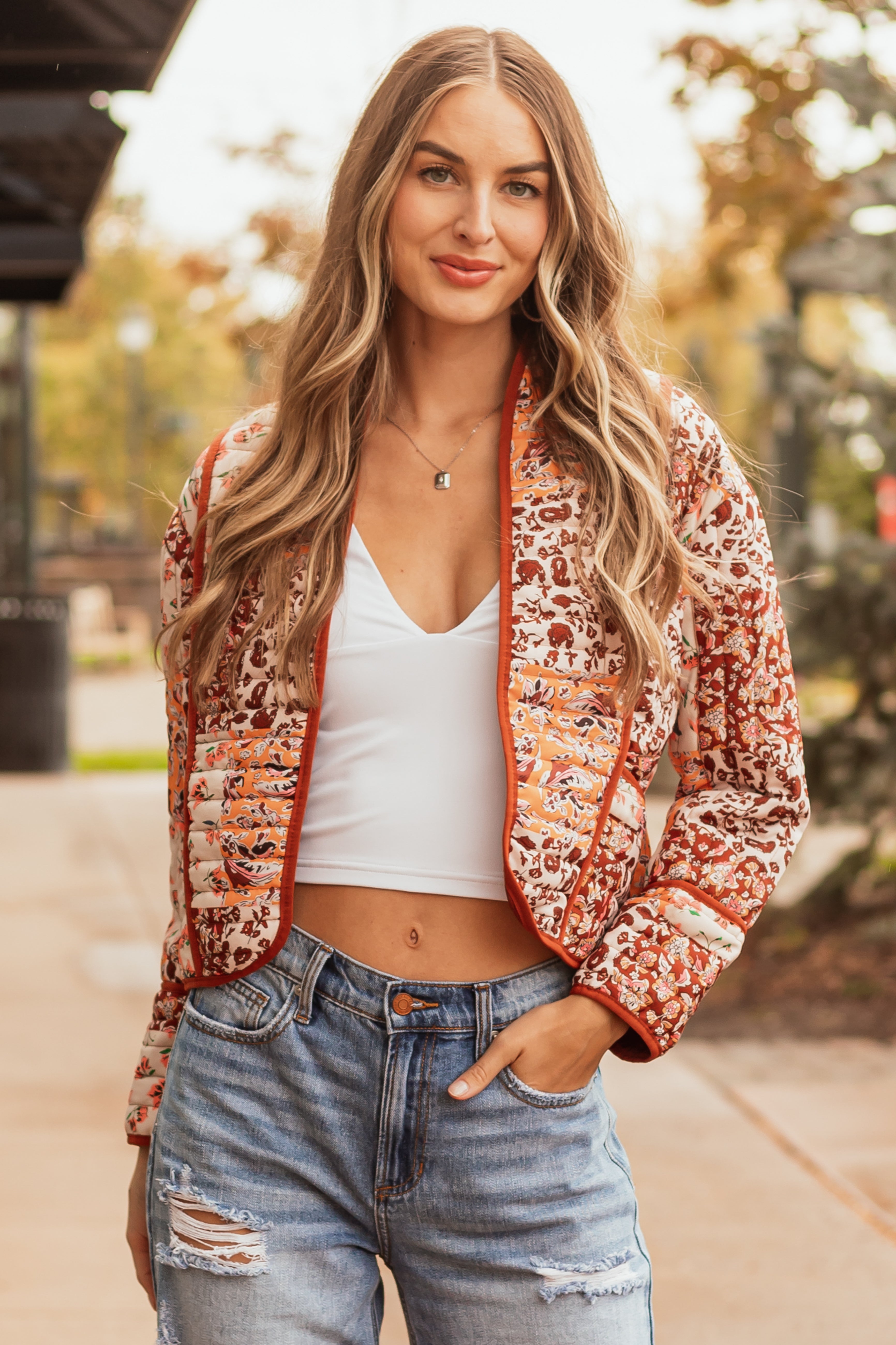 Cinnamon Floral Multiprint Quilted Jacket