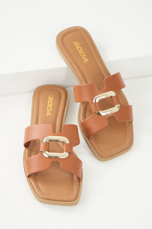 Cinnamon Gold Buckle Open Toe Sandals