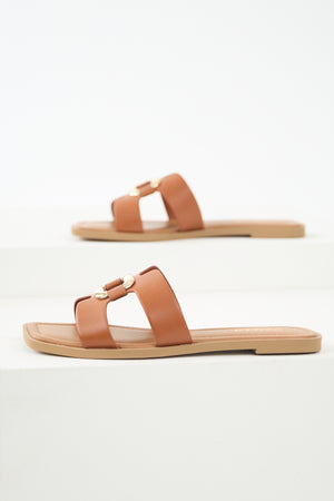 Cinnamon Gold Buckle Open Toe Sandals