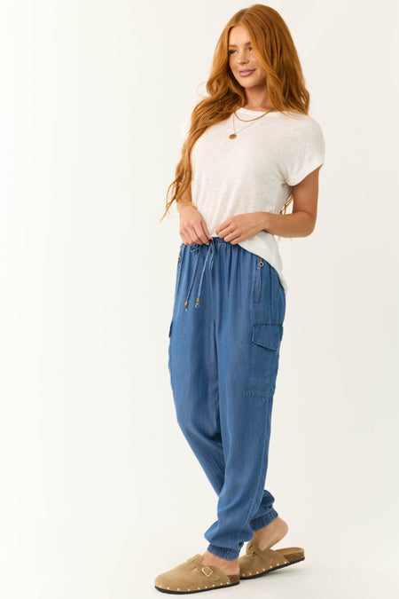 Cobalt Smocked Drawstring Waistband Joggers