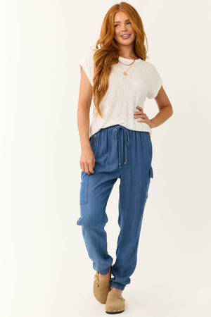 Cobalt Smocked Drawstring Waistband Joggers