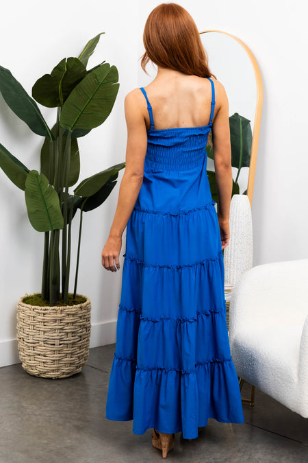 Cobalt Smocked Top Tiered Maxi Dress