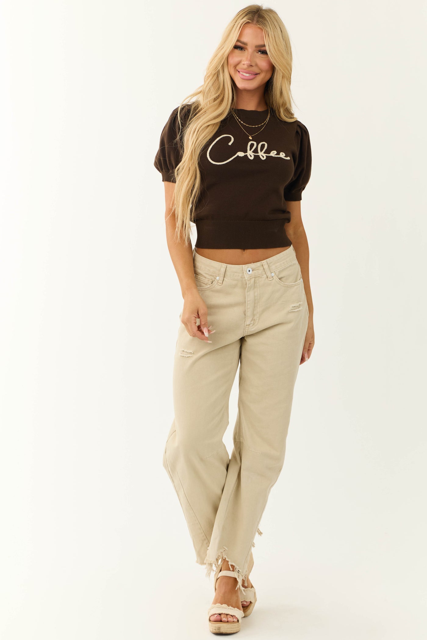 Cocoa 'Coffee' Embroidered Short Sleeve Sweater