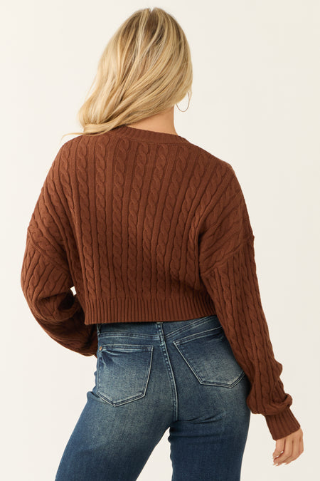 Cocoa Cropped Soft Cable Knit Sweater