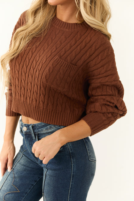 Cocoa Cropped Soft Cable Knit Sweater