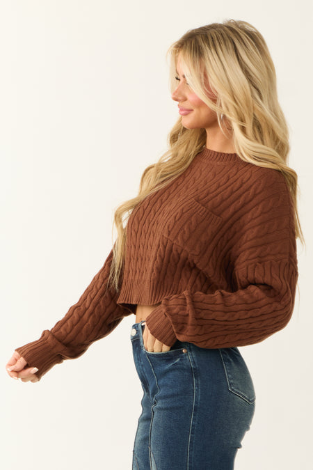 Cocoa Cropped Soft Cable Knit Sweater