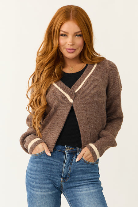 Cocoa Deep V Neck Button Closure Cardigan