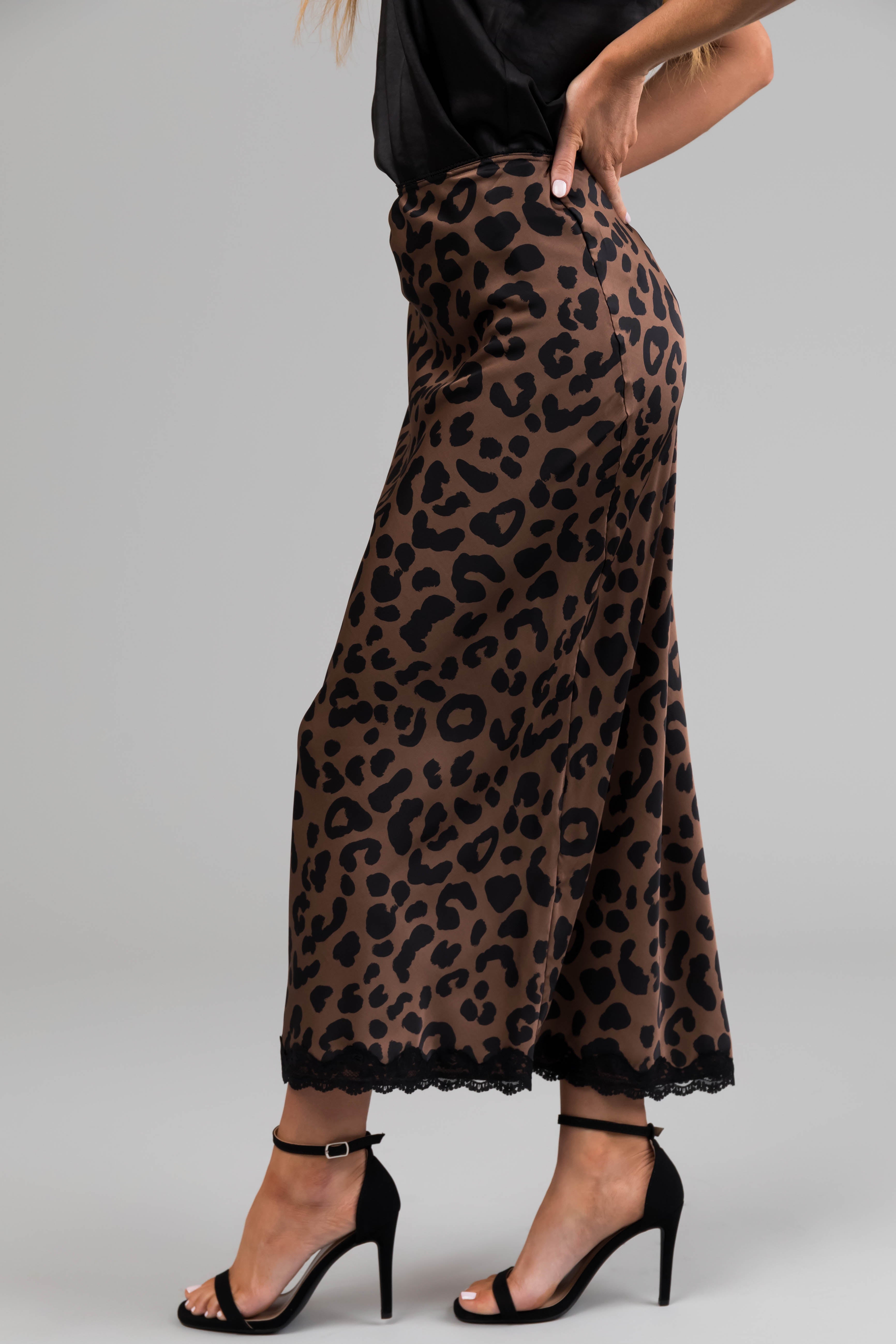 Leopard midi skirt outlet lace trim