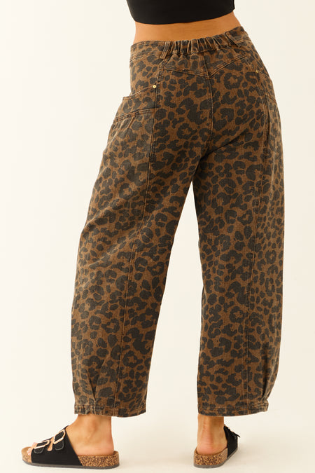 Cocoa Leopard Denim Mid Rise Barrel Jeans