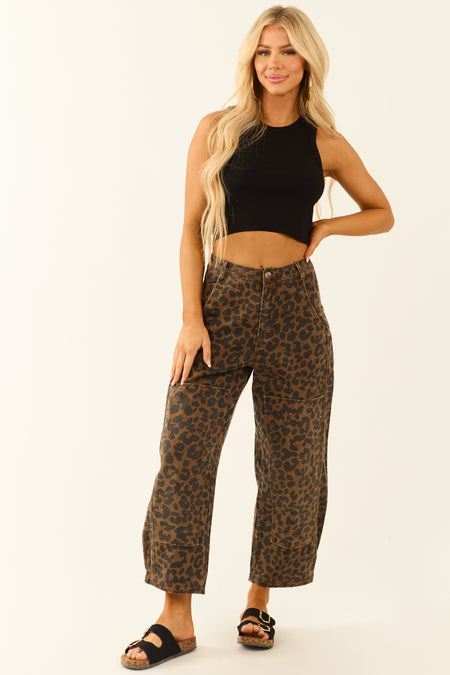 Cocoa Leopard Denim Mid Rise Barrel Jeans