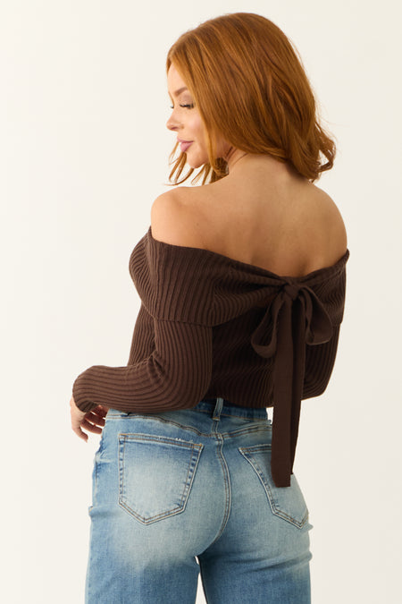 Cocoa Off Shoulder Ribbed Knit Sweater Top