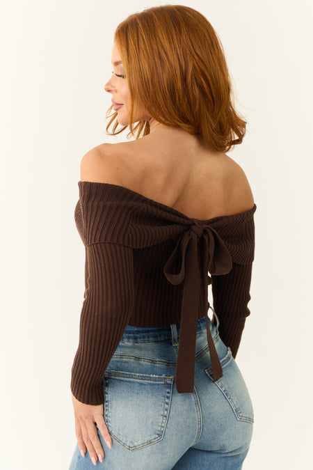 Cocoa Off Shoulder Ribbed Knit Sweater Top