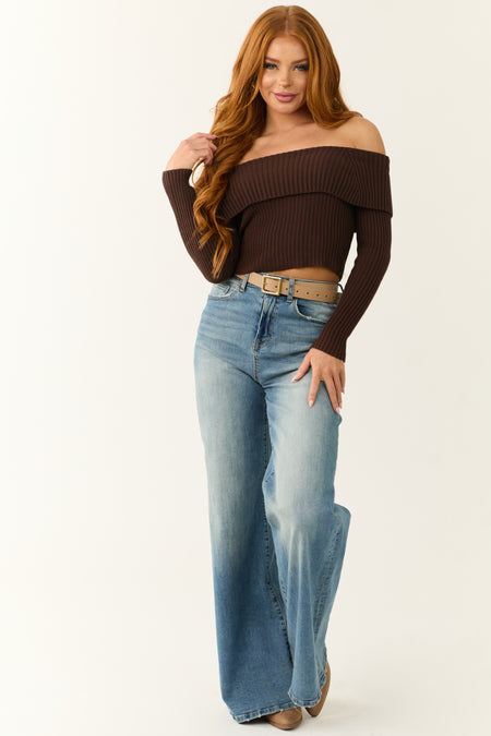 Cocoa Off Shoulder Ribbed Knit Sweater Top