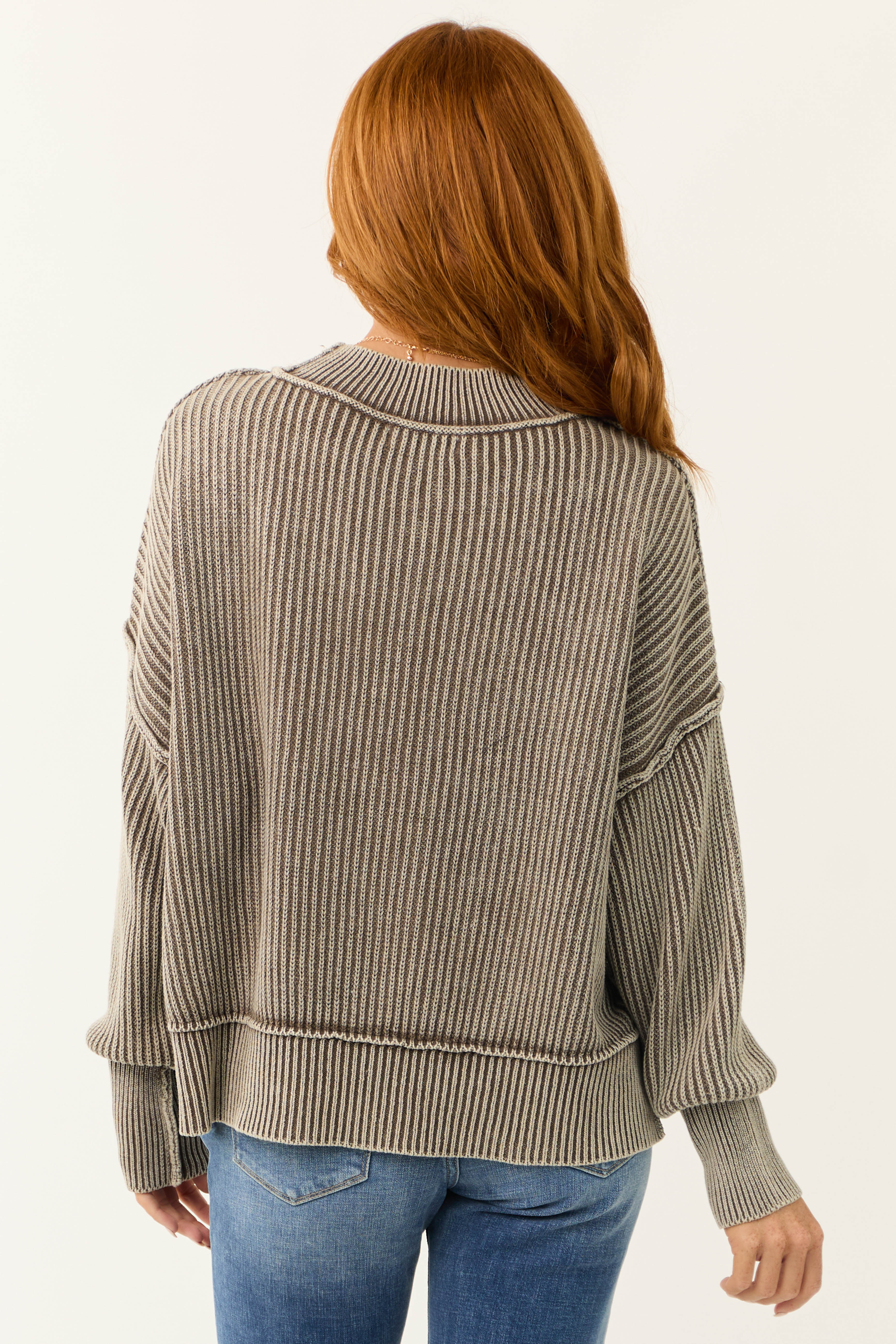 Cocoa Washed Long Sleeve Knit Sweater