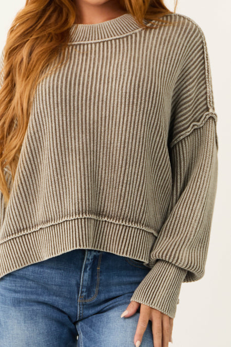 Cocoa Washed Long Sleeve Knit Sweater