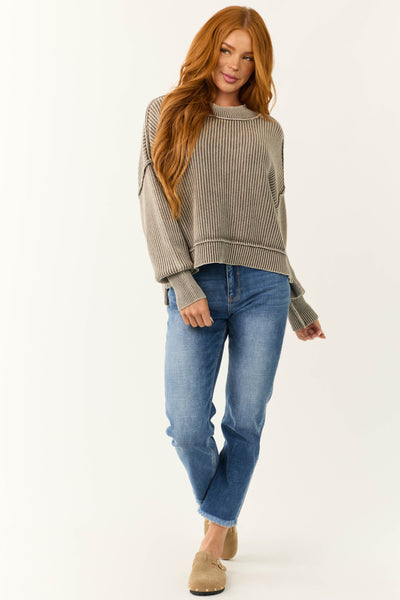 Cocoa Washed Long Sleeve Knit Sweater