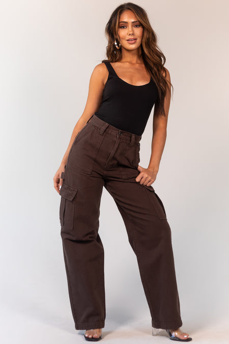 Cocoa Wide Leg Carpenter Jeans with Cargo Pockets