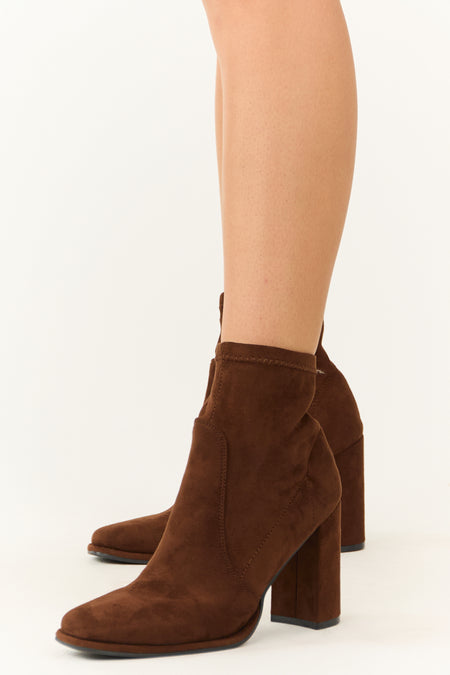 Cocoa Chunky Square Heel Faux Suede Booties