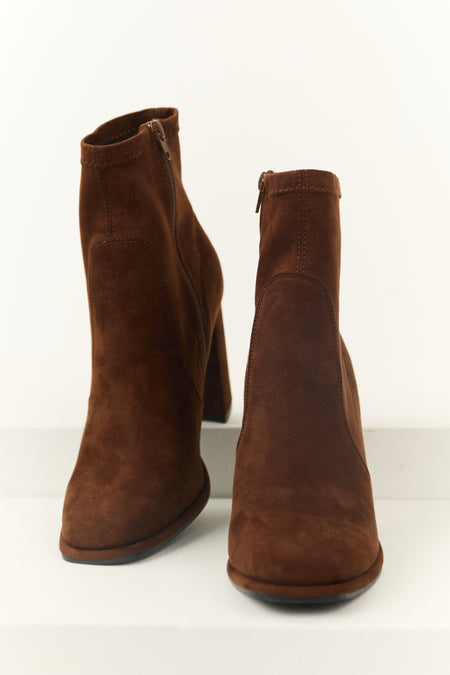 Cocoa Chunky Square Heel Faux Suede Booties