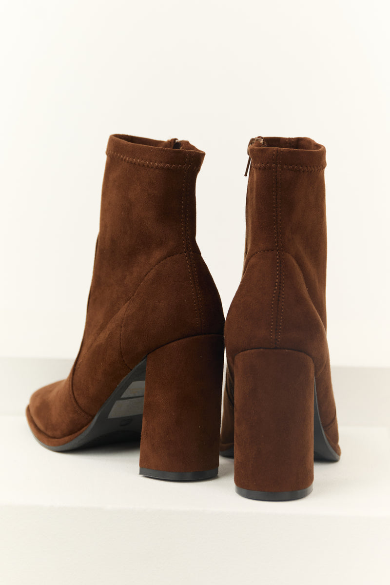 Cocoa Chunky Square Heel Faux Suede Booties