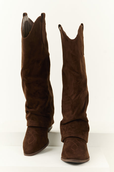 Cocoa Faux Suede Foldover Knee High Boots