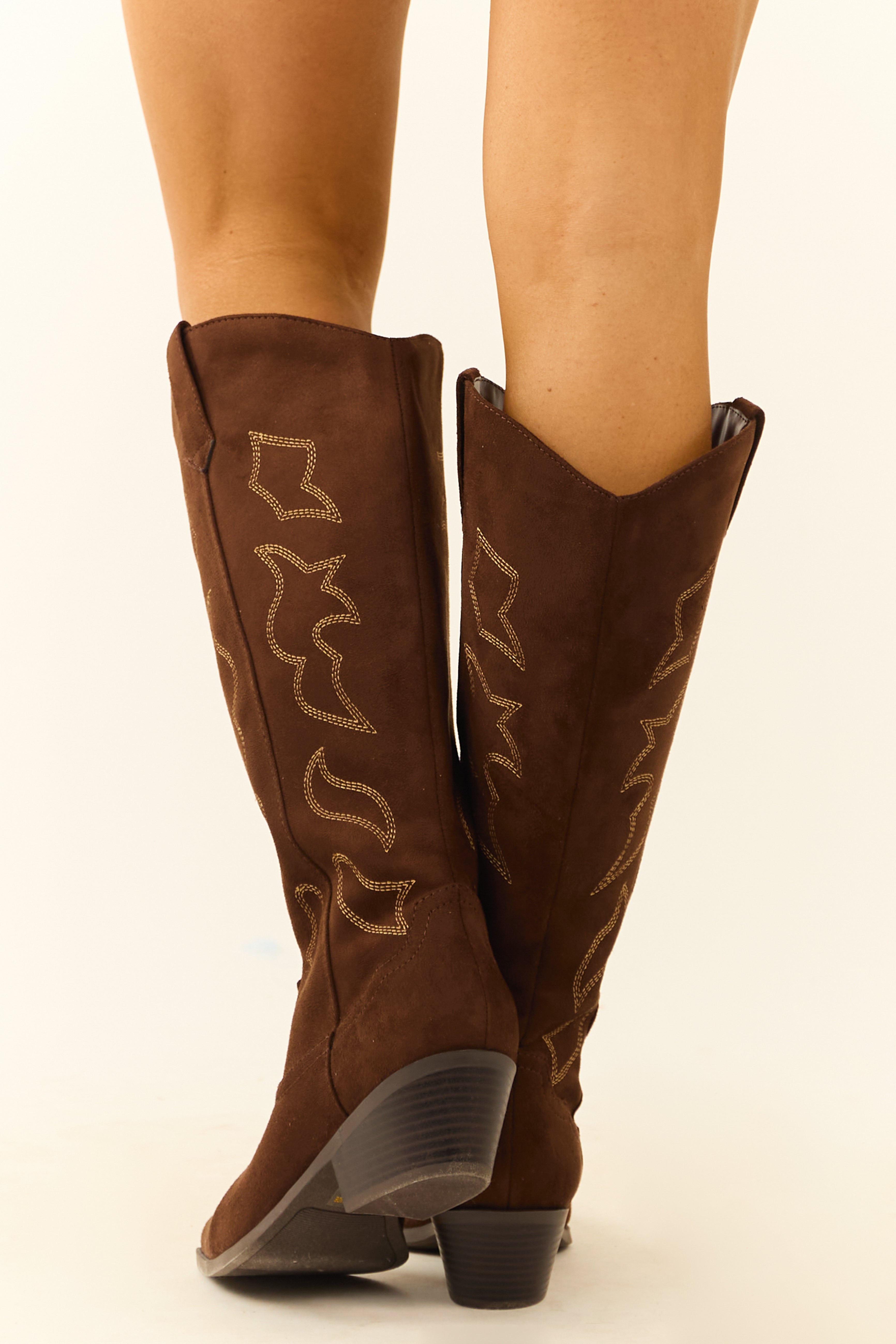 Cocoa Faux Suede Western Embroidered Boots