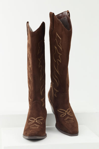 Cocoa Faux Suede Western Embroidered Boots