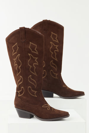 Cocoa Faux Suede Western Embroidered Boots