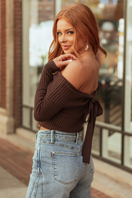 Cocoa Off Shoulder Ribbed Knit Sweater Top