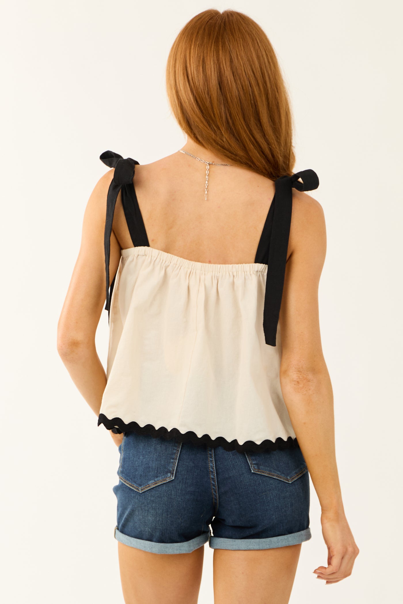 Coconut Contrast Strap Babydoll Tank Top