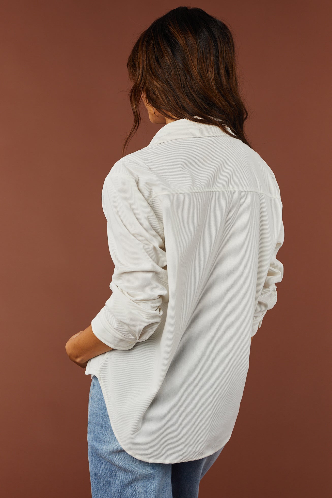 Coconut Corduroy Button Down Collared Blouse