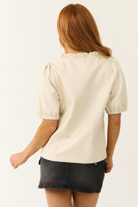 Coconut Faux Leather Half Sleeve V Neck Top