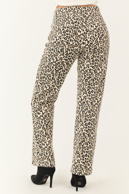 Coconut Leopard Print Denim Straight Fit Pants