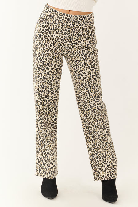 Coconut Leopard Print Denim Straight Fit Pants