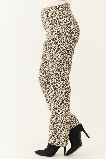 Coconut Leopard Print Denim Straight Fit Pants