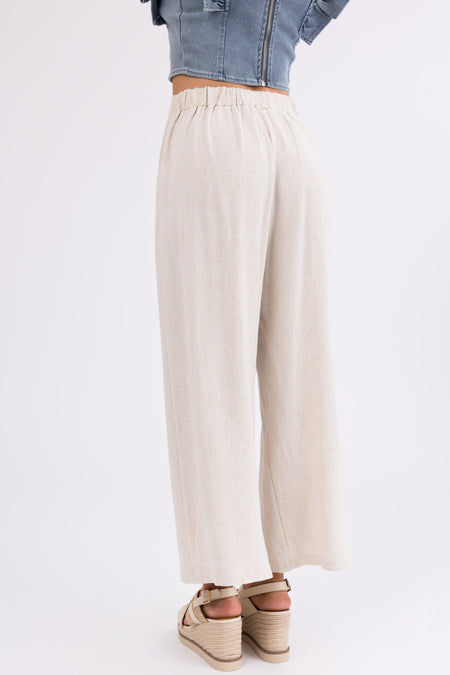 Coconut Pleated Cropped Palazzo Pants