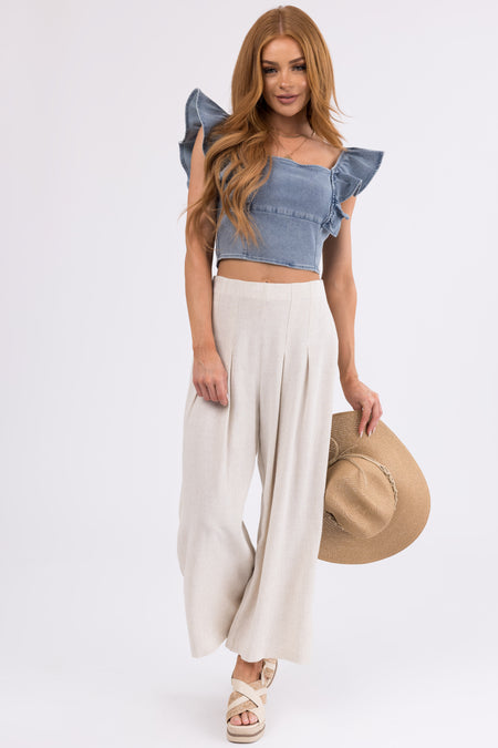 Coconut Pleated Cropped Palazzo Pants