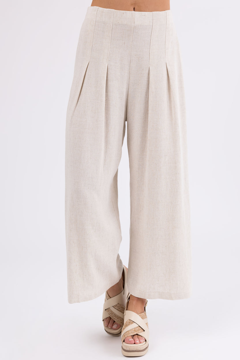 Coconut Pleated Cropped Palazzo Pants