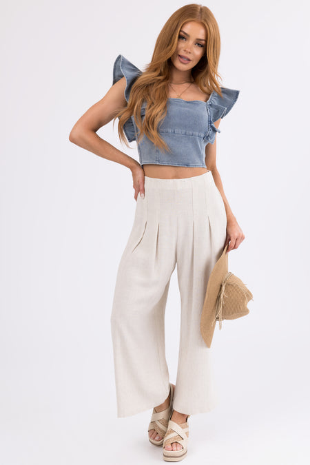 Coconut Pleated Cropped Palazzo Pants