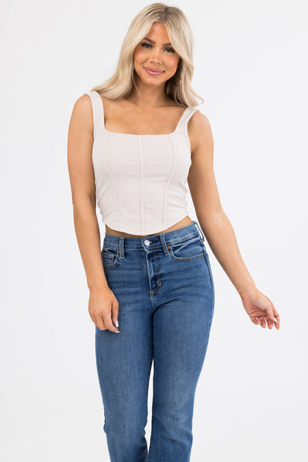 Coconut Square Neck Ribbed Corset Tank Top