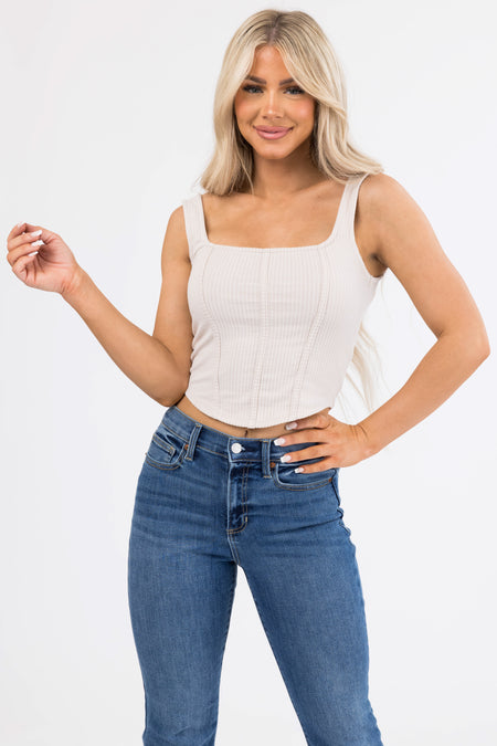 Coconut Square Neck Ribbed Corset Tank Top