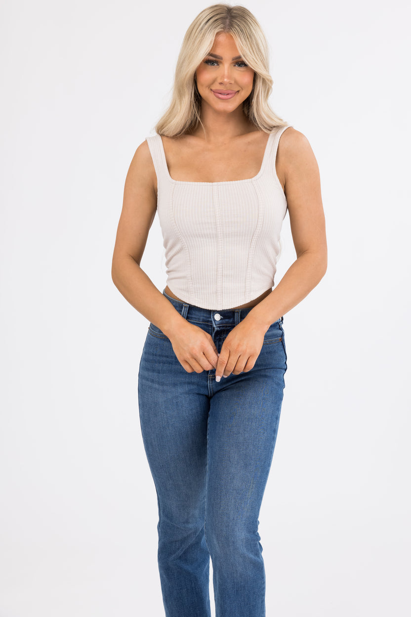 Coconut Square Neck Ribbed Corset Tank Top