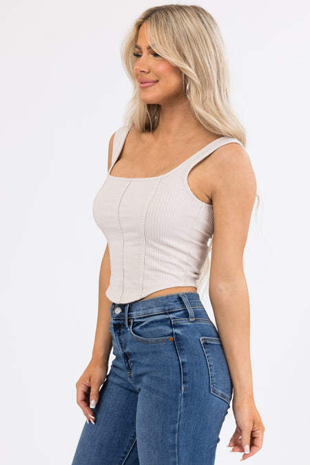 Coconut Square Neck Ribbed Corset Tank Top