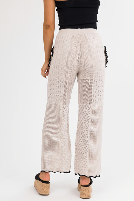 Coconut Textured Straight Leg Pants with Contrast Trim