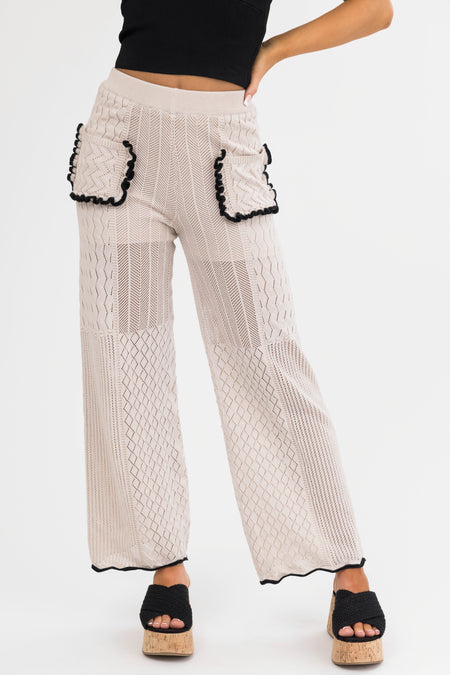 Coconut Textured Straight Leg Pants with Contrast Trim