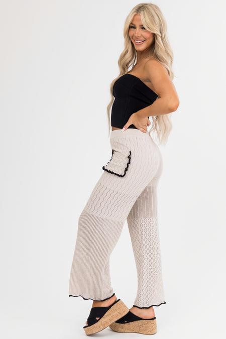 Coconut Textured Straight Leg Pants with Contrast Trim